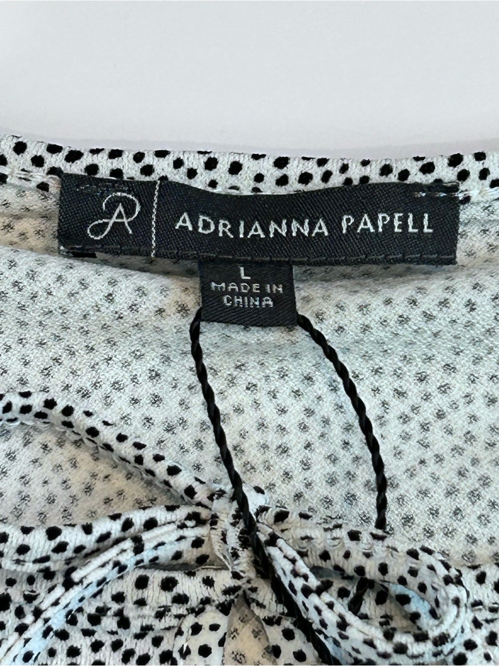 Adrianna Papell Ivory Black Dot Double Tie Front Keyhole Flowy Top Women's L NEW - Picture 4 of 15